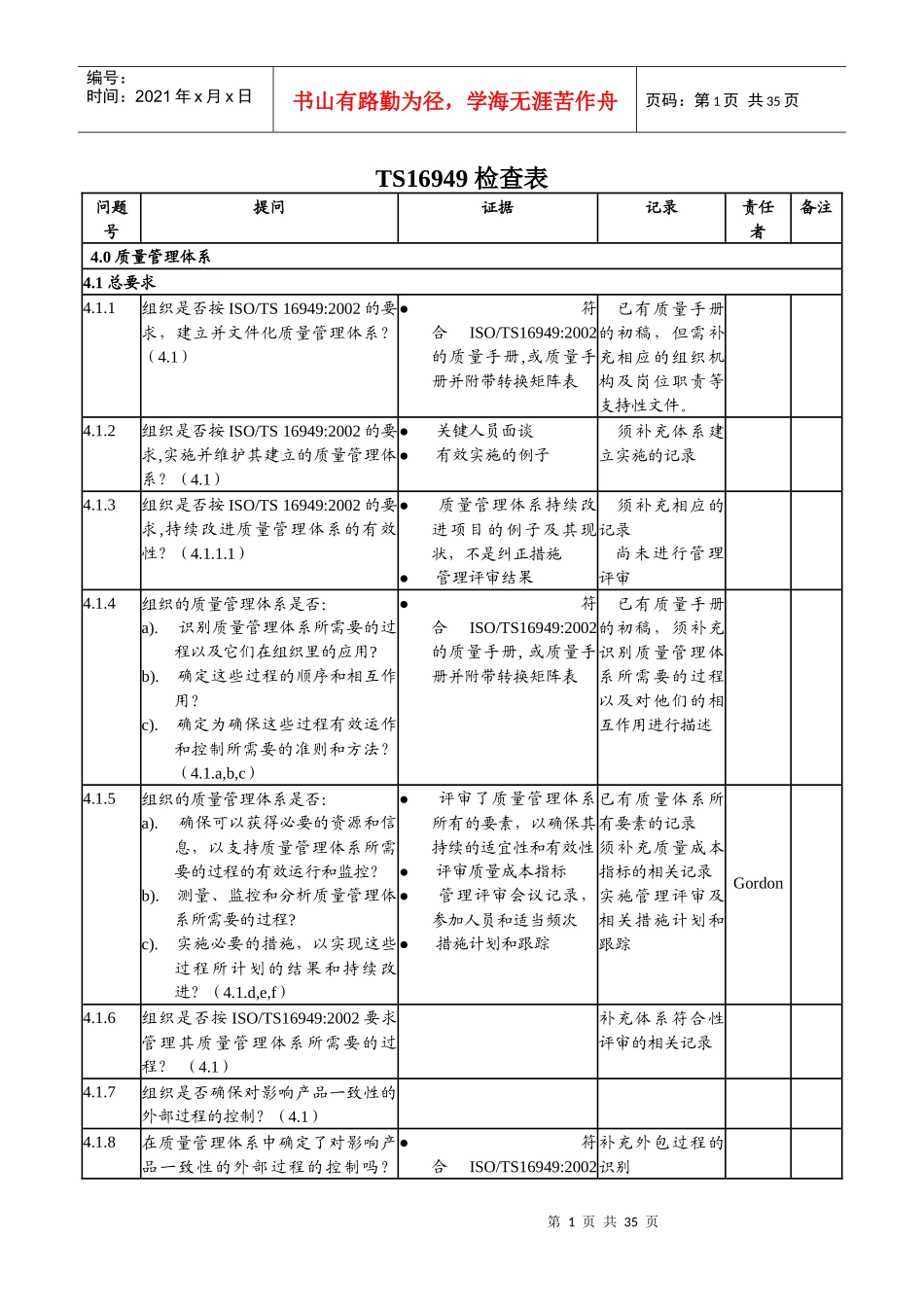 TS16949检查表_第1页