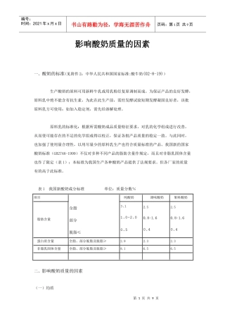 影响酸奶质量的因素研讨