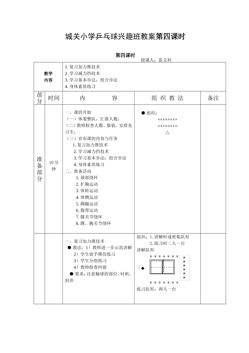 城关小学乒乓球兴趣班教案第四课时_第1页