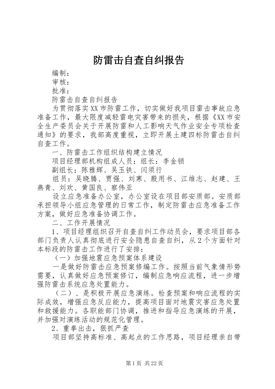 防雷击自查自纠报告_第1页