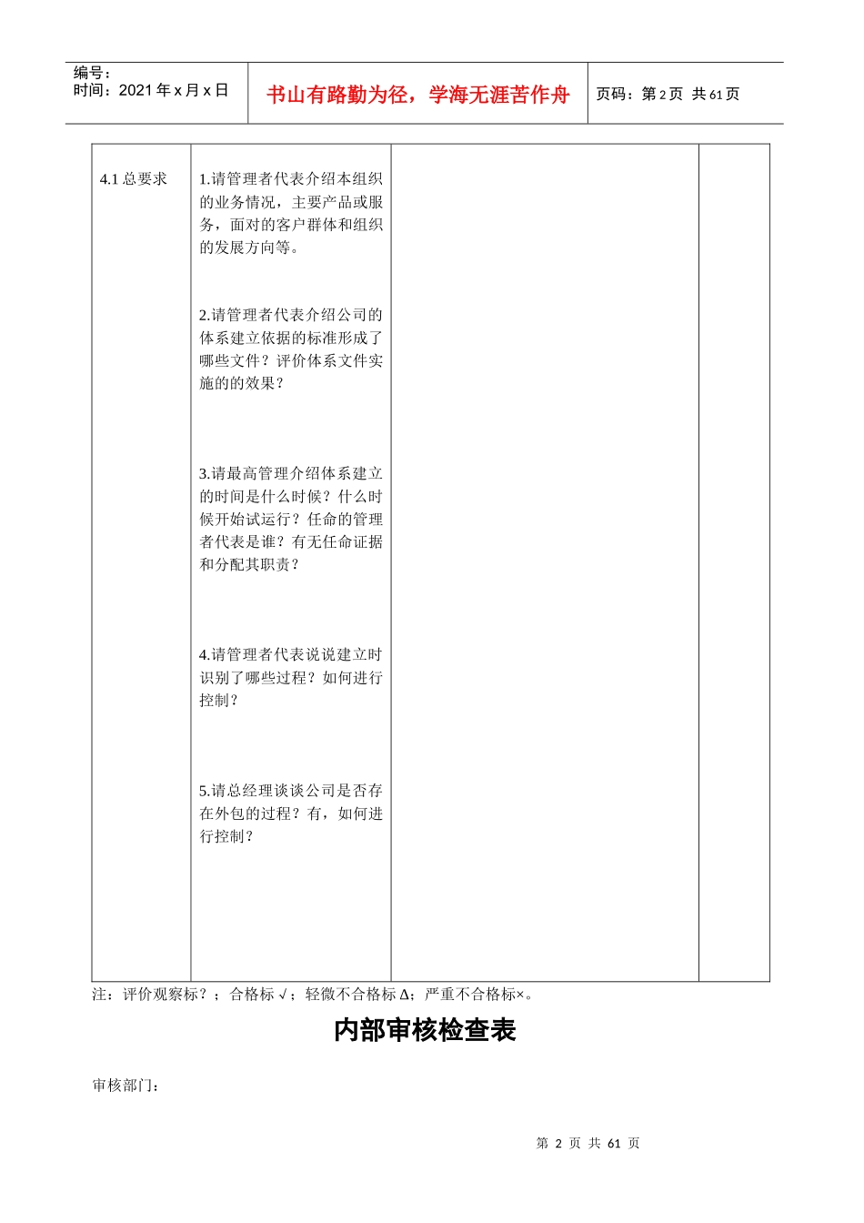 质量内部审核检查表_第2页