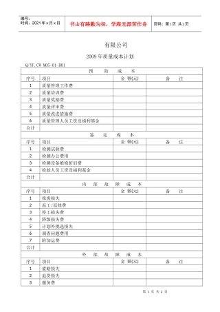 TS16949体系年质量成本计划