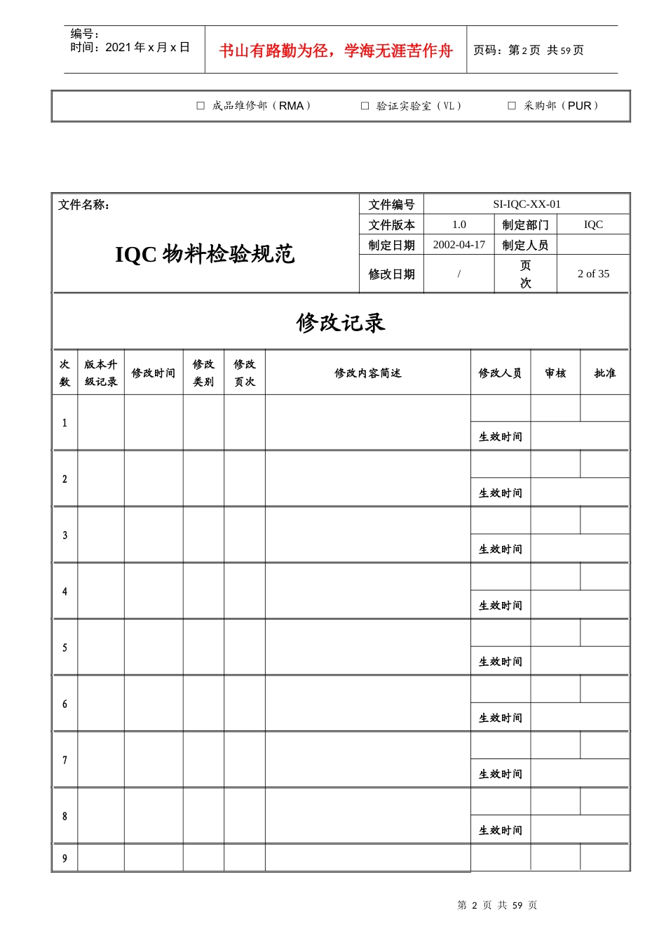 深圳XXXX科技有限公司IQC物料检验规范_第2页