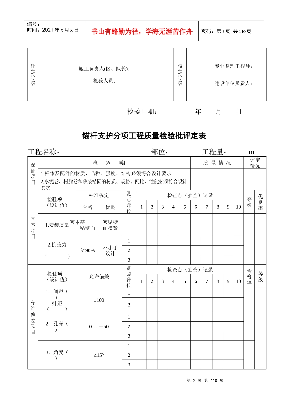 分项工程质量检验批评定表汇编_第2页
