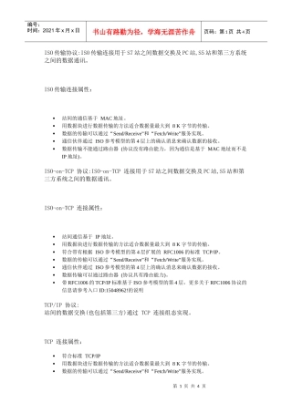 ISO传输协议ISO传输连接用于S7站之间数据交换及PC站