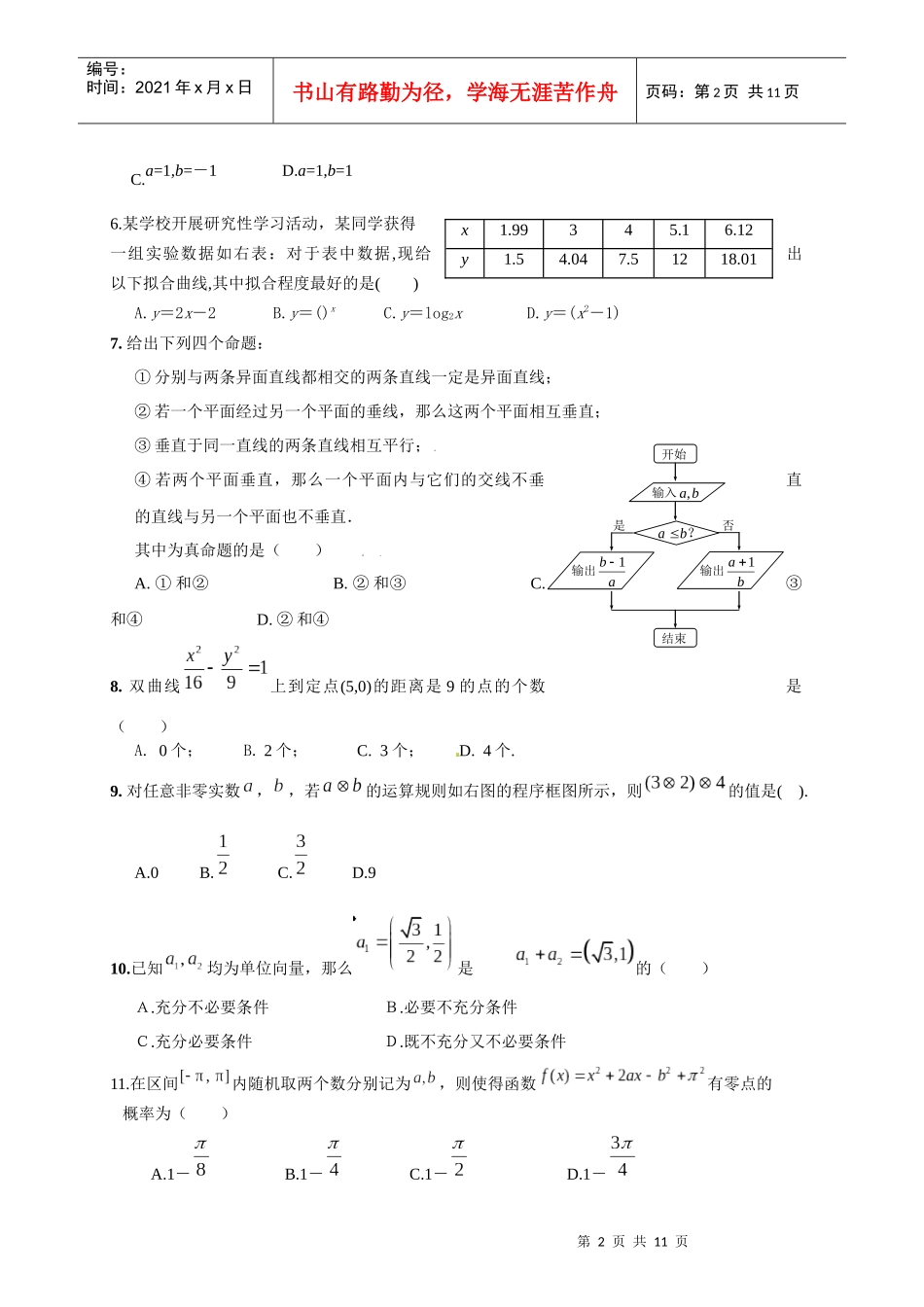 XXXX年福州市高中毕业班文科数学质量检查312(含答案word版)_第2页