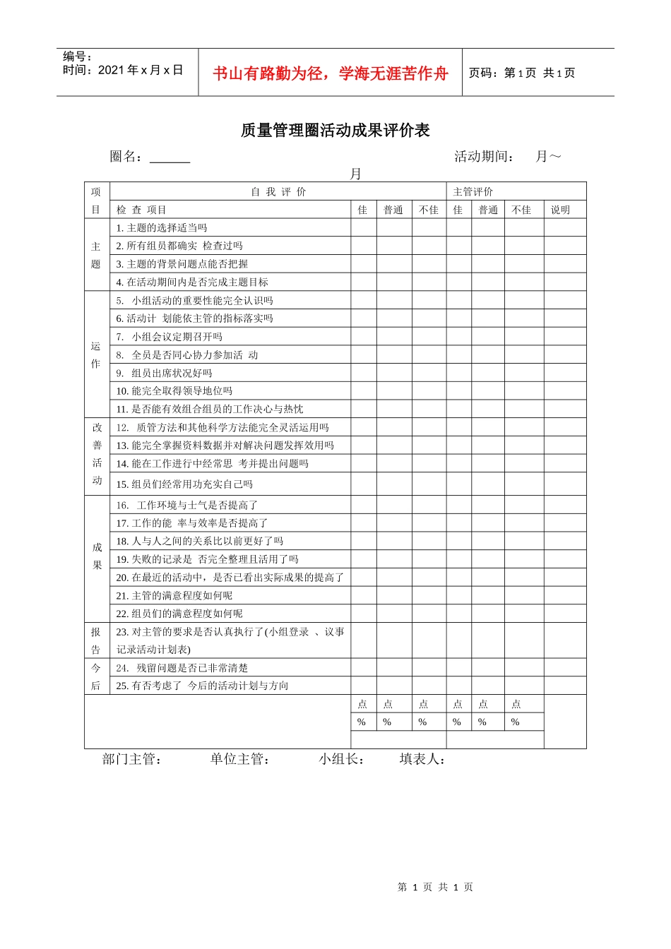质量管理圈活动成果评价表_第1页