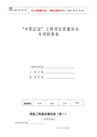 工程项目质量安全专项检查表