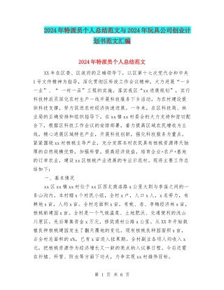 2024年特派员个人总结范文与2024年玩具公司创业计划书范文汇编