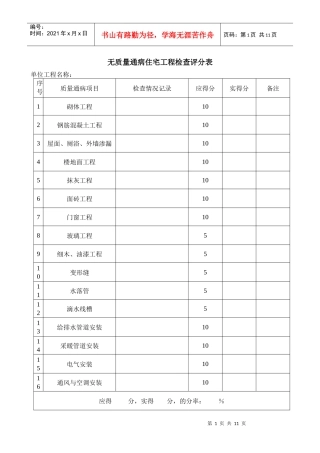 无质量通病住宅工程检查评分表及质量通病消除情况表
