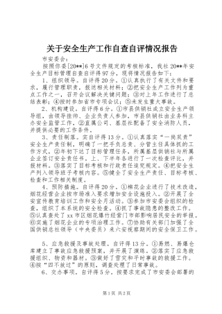 关于安全生产工作自查自评情况报告