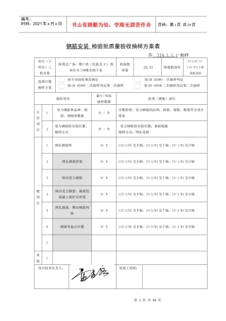 钢筋安装检验批质量验收抽样方案表