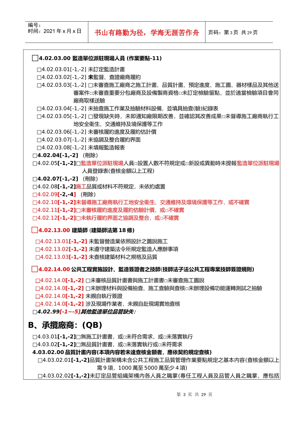 工程施工查核小组查核品质缺失扣点纪录表971215版_第3页