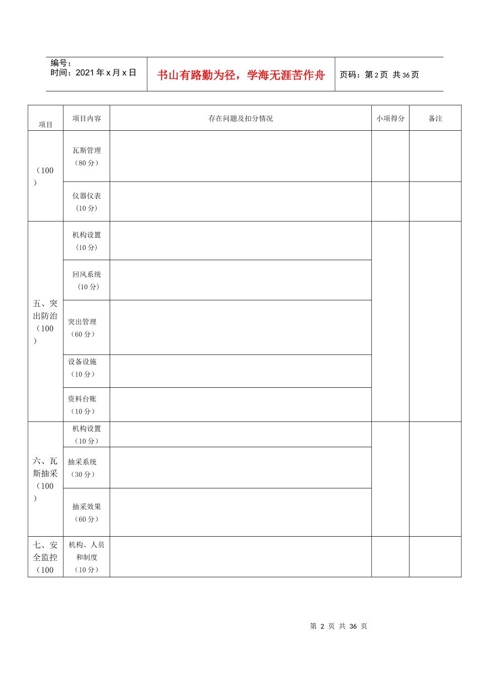 煤矿月度质量标准化自检表_第2页