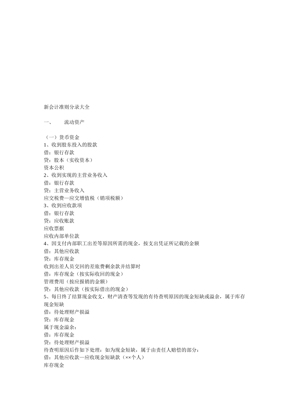 新会计准则分录汇总_第1页