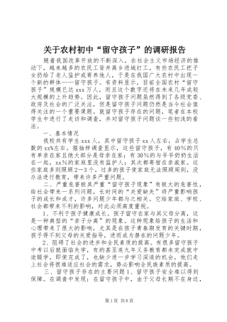 关于农村初中“留守孩子”的调研报告