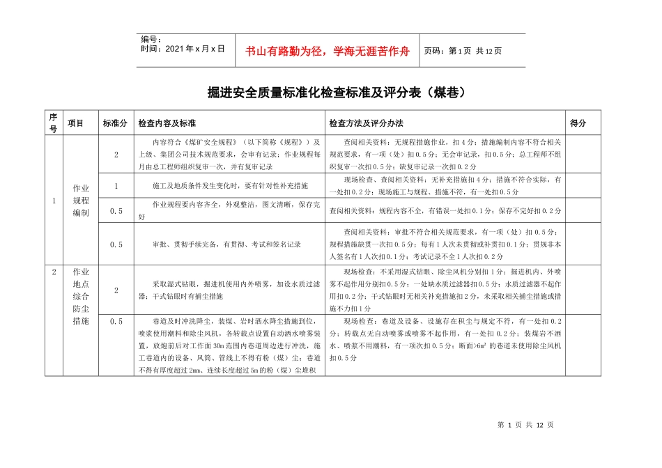 掘进安全质量标准化检查标准及评分办法(煤巷)_第1页