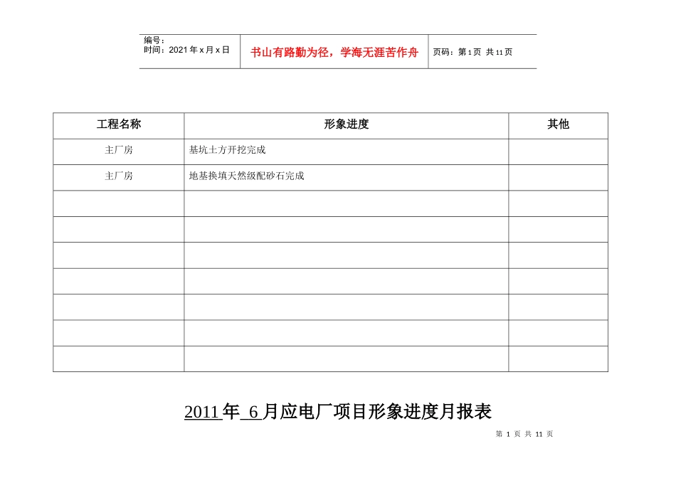 进度、质量、安全月报表 (1)_第1页