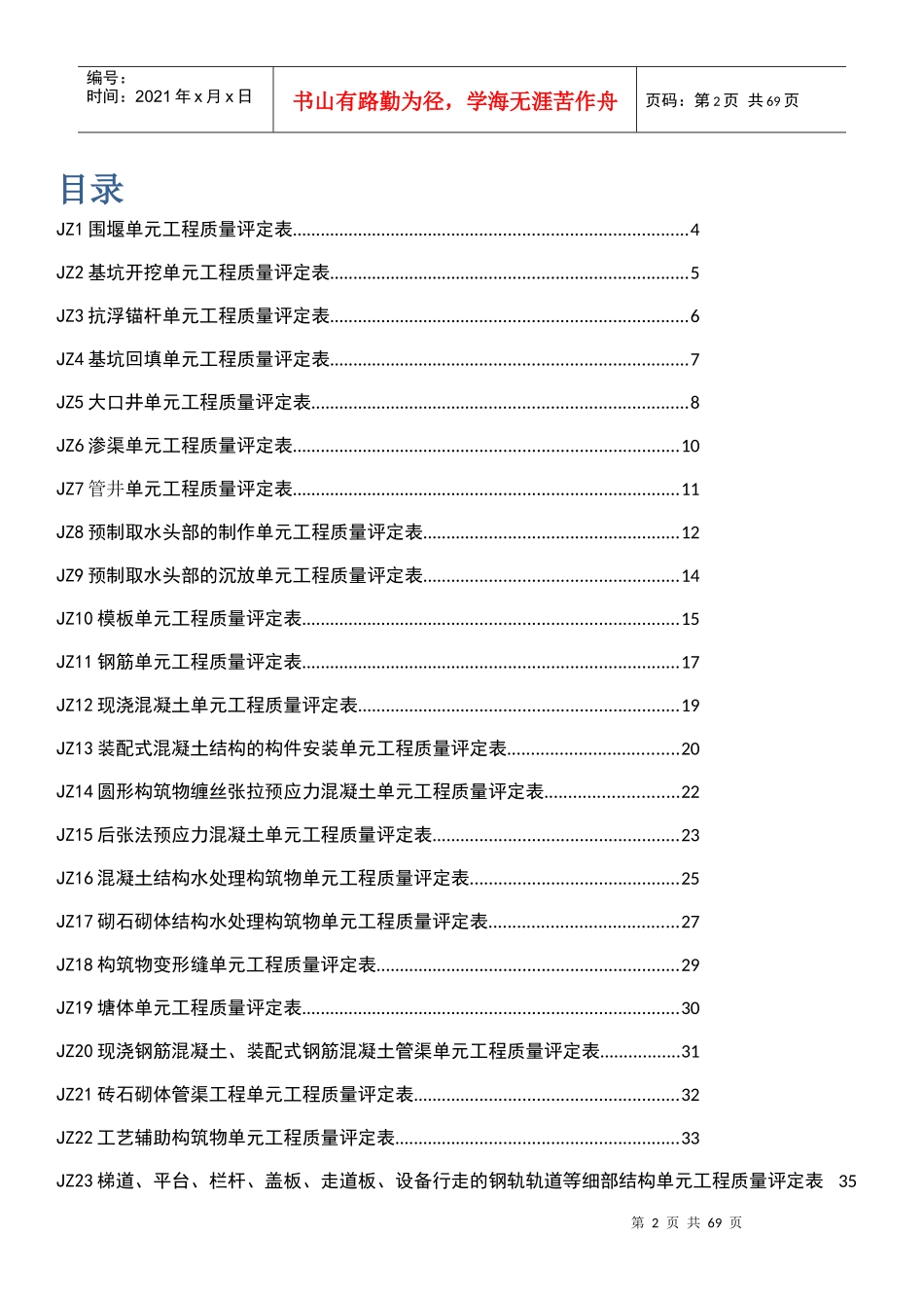 给水排水构筑物工程施工质量评定表(1)_第2页