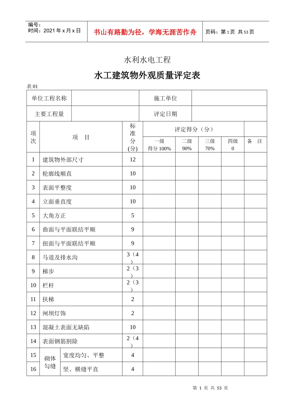水利工程质量评定表(新完整的)_第1页