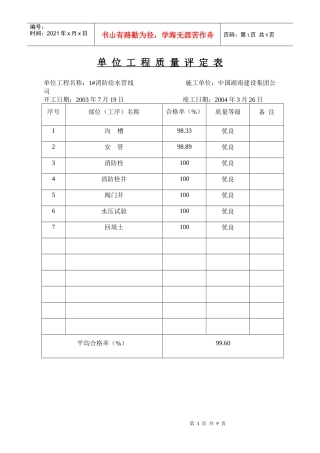 单位、分部工程质量评定表