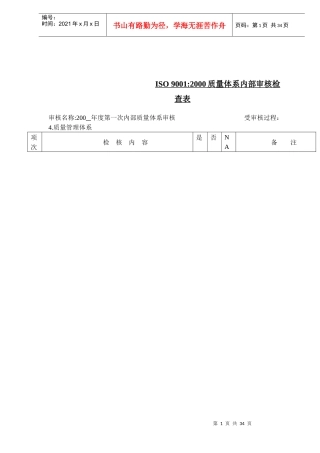 ISO 90012000质量体系内部审核检查表(doc 36)