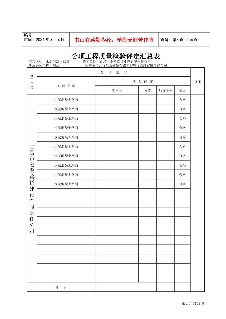 质量检验评定表(DOC17页)_第1页