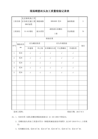 现场钢筋丝头加工质量检验记录表