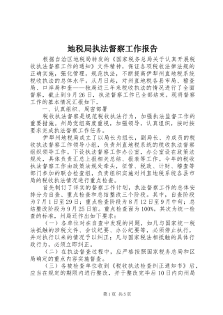 地税局执法督察工作报告