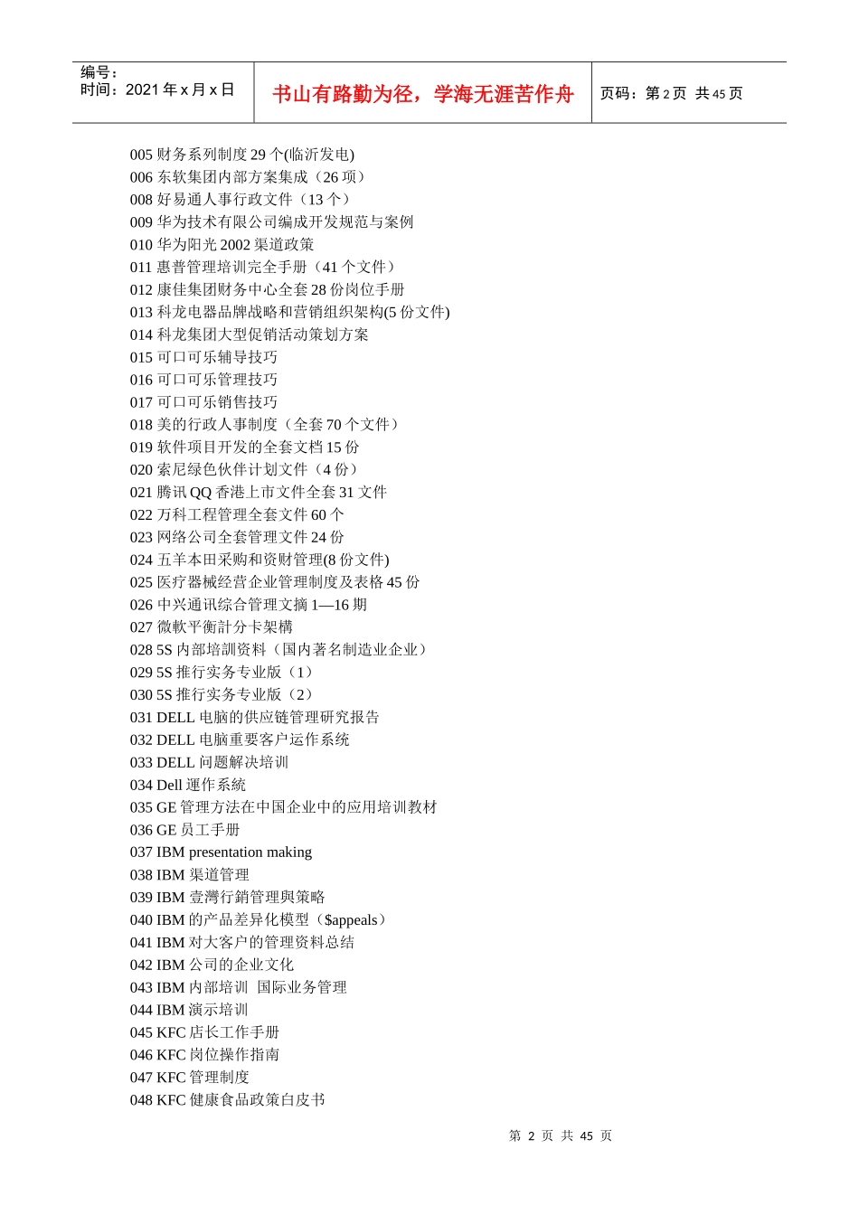 资料-强烈推荐现代知名企业管理文档8000集目录_第2页