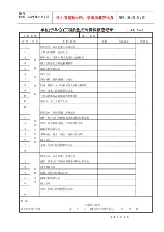 037 单位（子单位）工程质量控制资料核查记录 TJ4-0-2-1