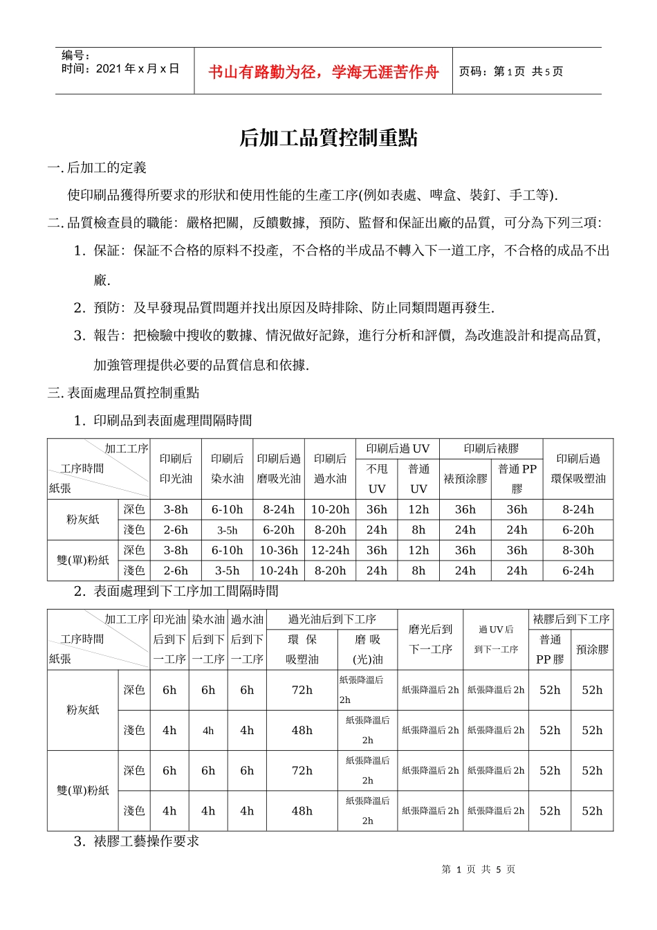 后加工品质控制重点_第1页