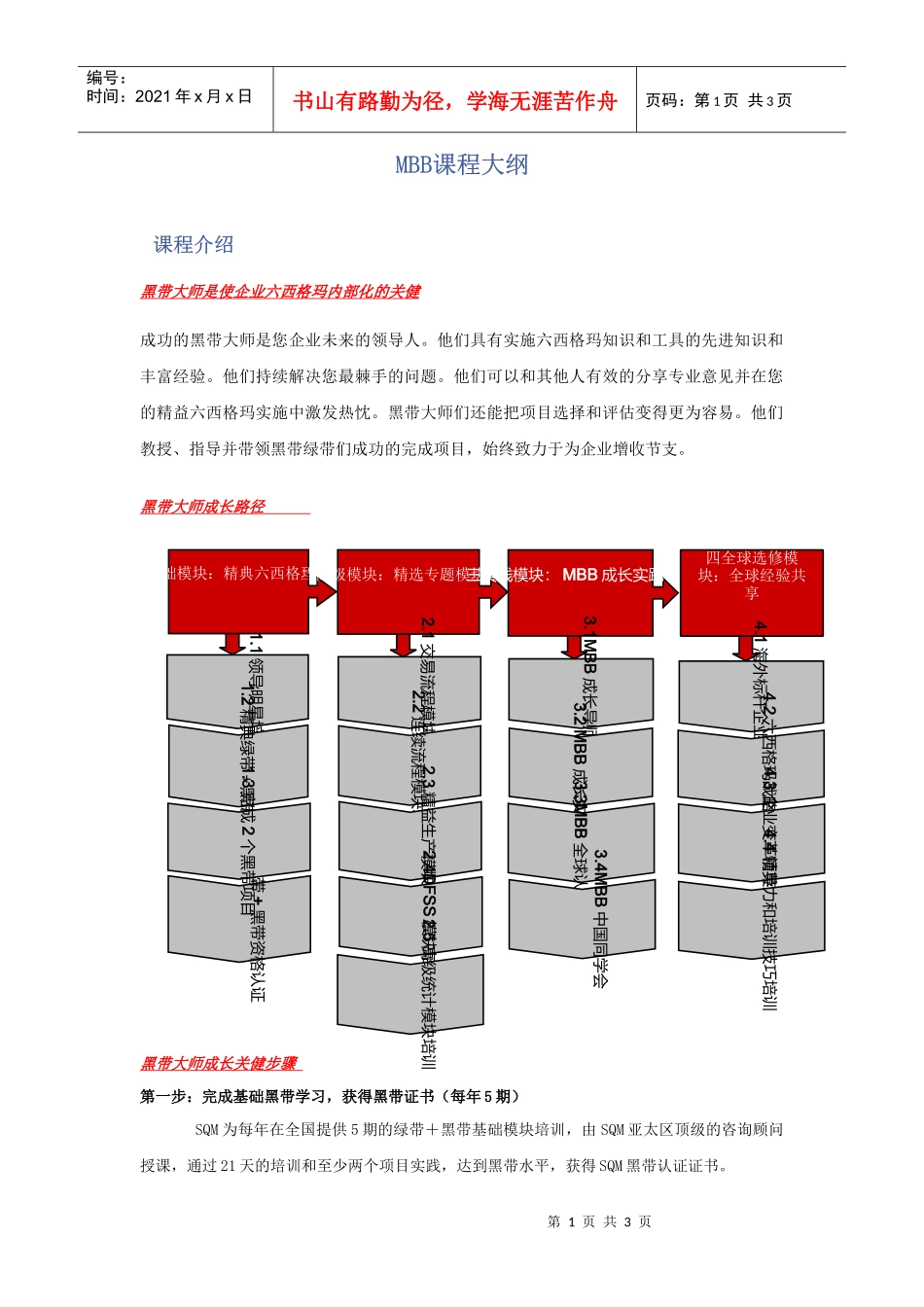 MBB课程大纲课程介绍黑带大师是使企业六西格玛内部化的关_第1页