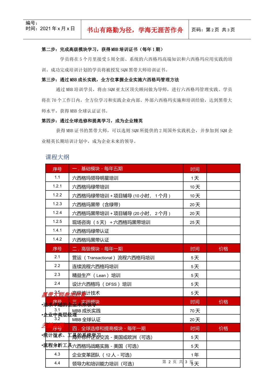 MBB课程大纲课程介绍黑带大师是使企业六西格玛内部化的关_第2页