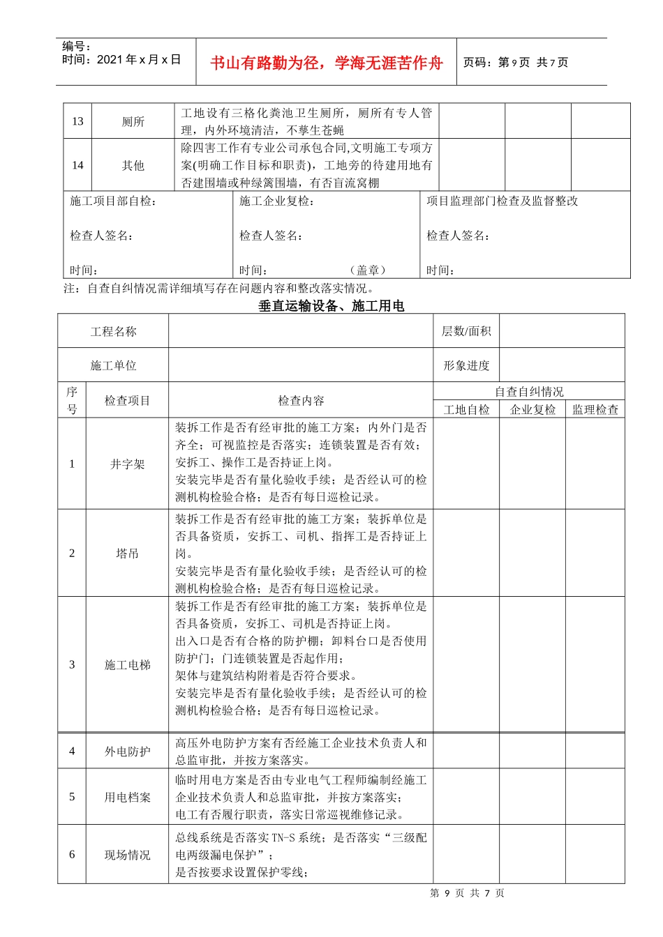 建设工程质量安全管理自查自纠表_第2页