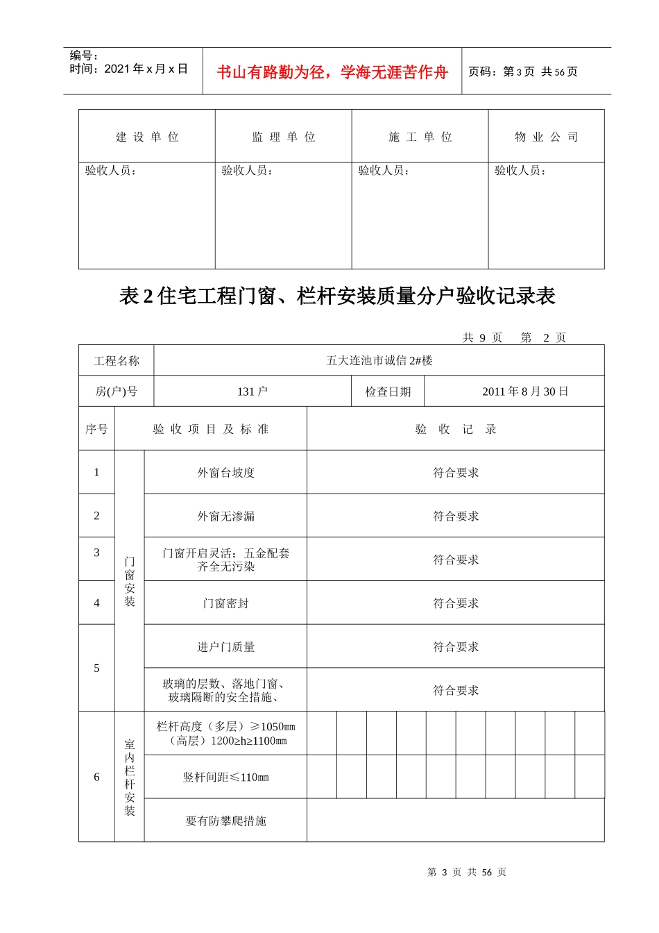 住宅工程门窗、栏杆安装质量分户验收记录表(表2)_第3页