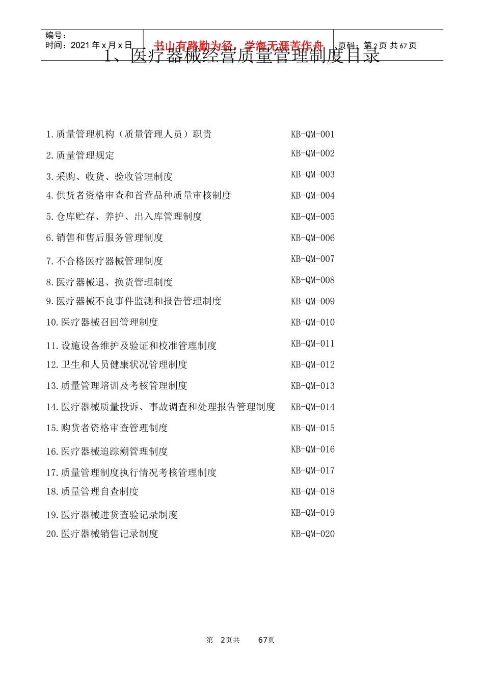 医疗器械经营质量管理制度及工作程序全版(DOC67页)_第2页