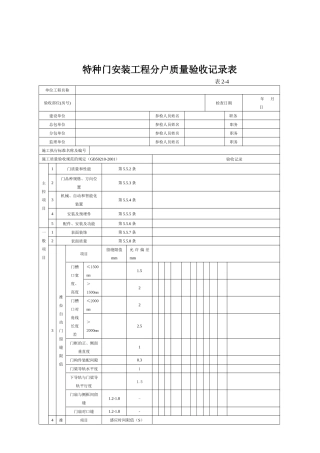 特种门安装工程分户质量验收记录表