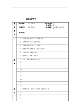 刀具检验员岗位说明书