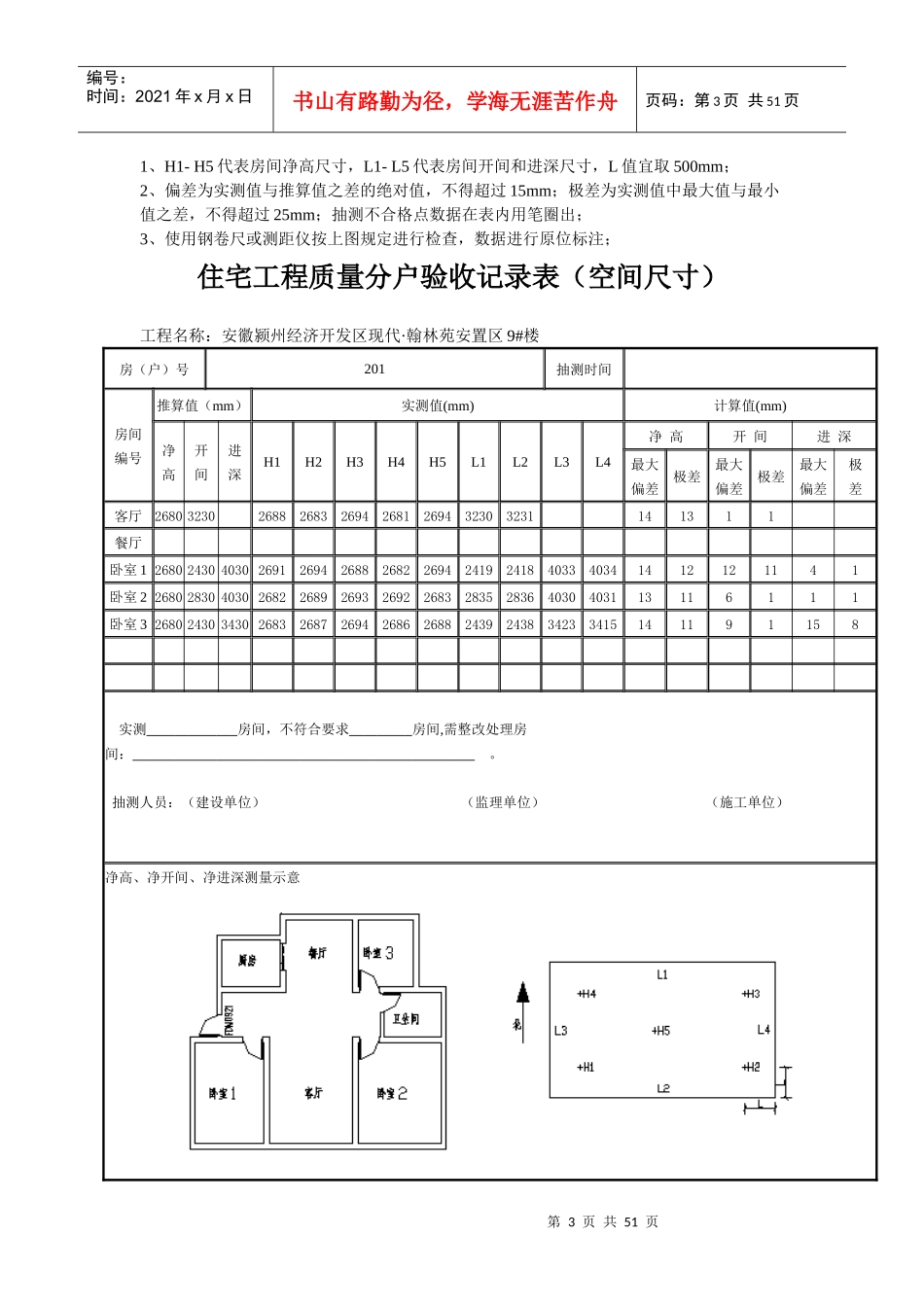 住宅工程质量分户验收记录表(空间尺寸)_第3页