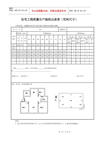 住宅工程质量分户验收记录表(空间尺寸)