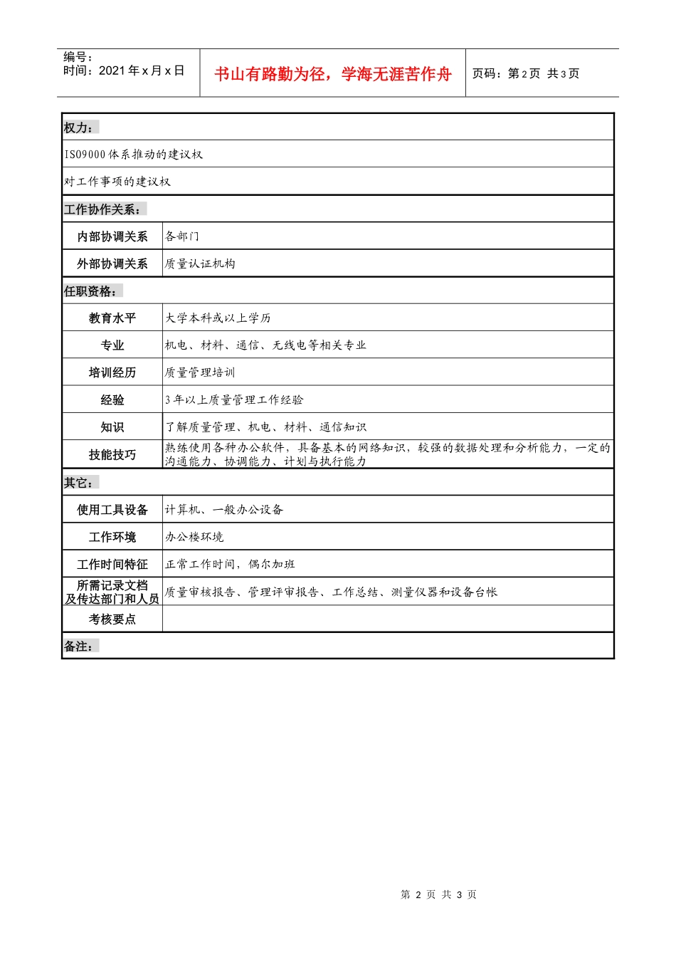 天线技术企业质量体系工程师职务说明书_第2页