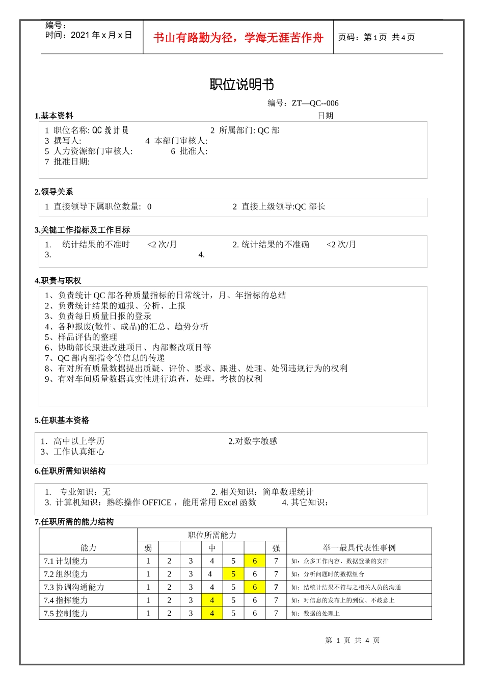 QC统计员职位说明书_第1页