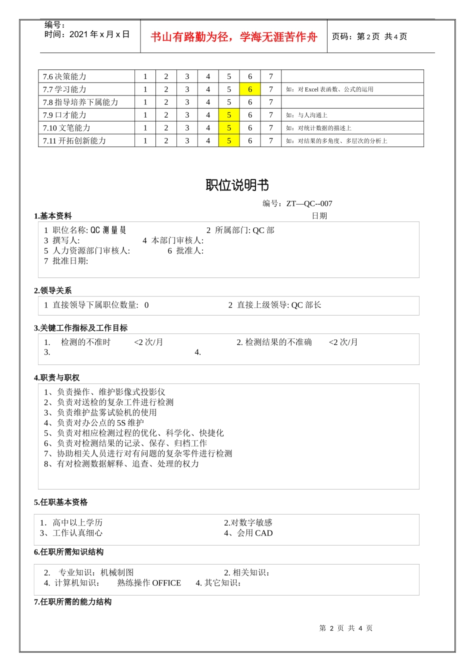 QC统计员职位说明书_第2页