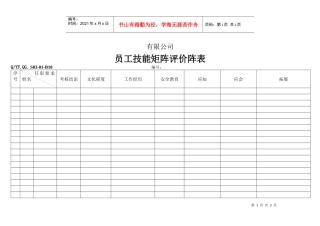 TS16949体系员工技能矩阵评价阵表