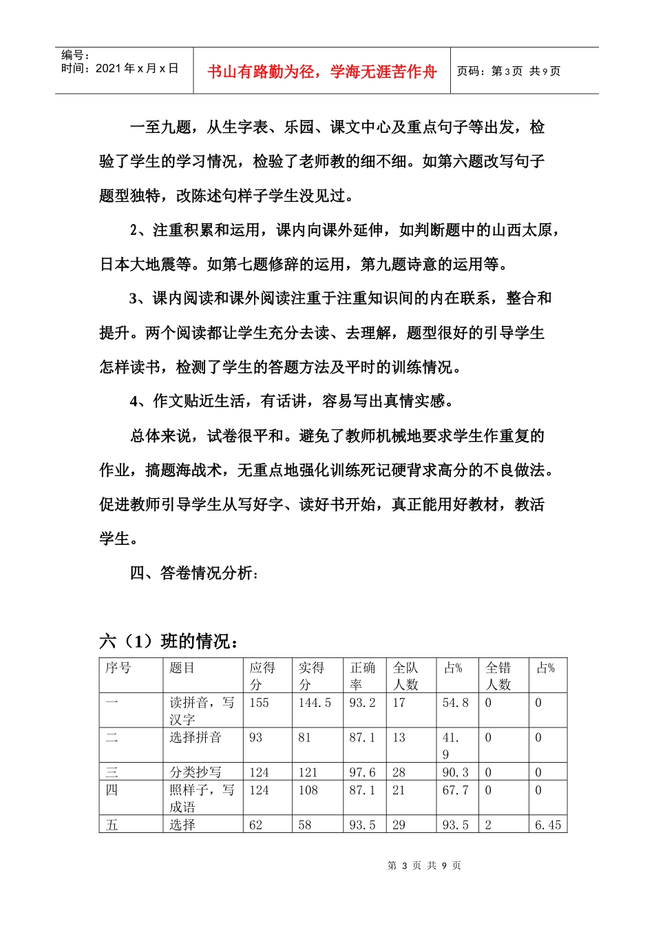 龙泉小学六年级语文期末考试质量分析_第3页