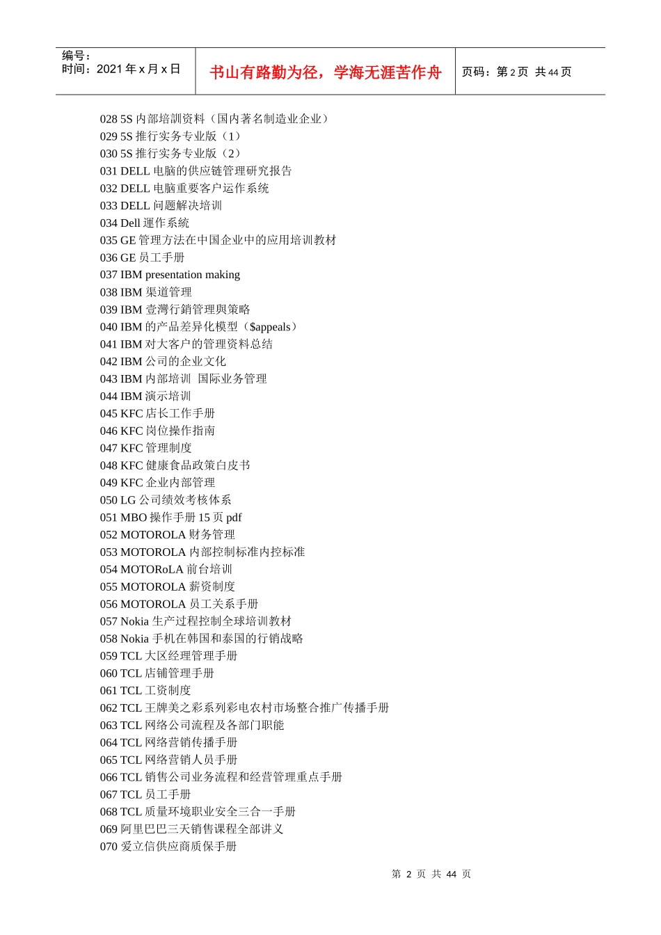 uwlbdg现代知名企业管理文档8000集目录_第2页