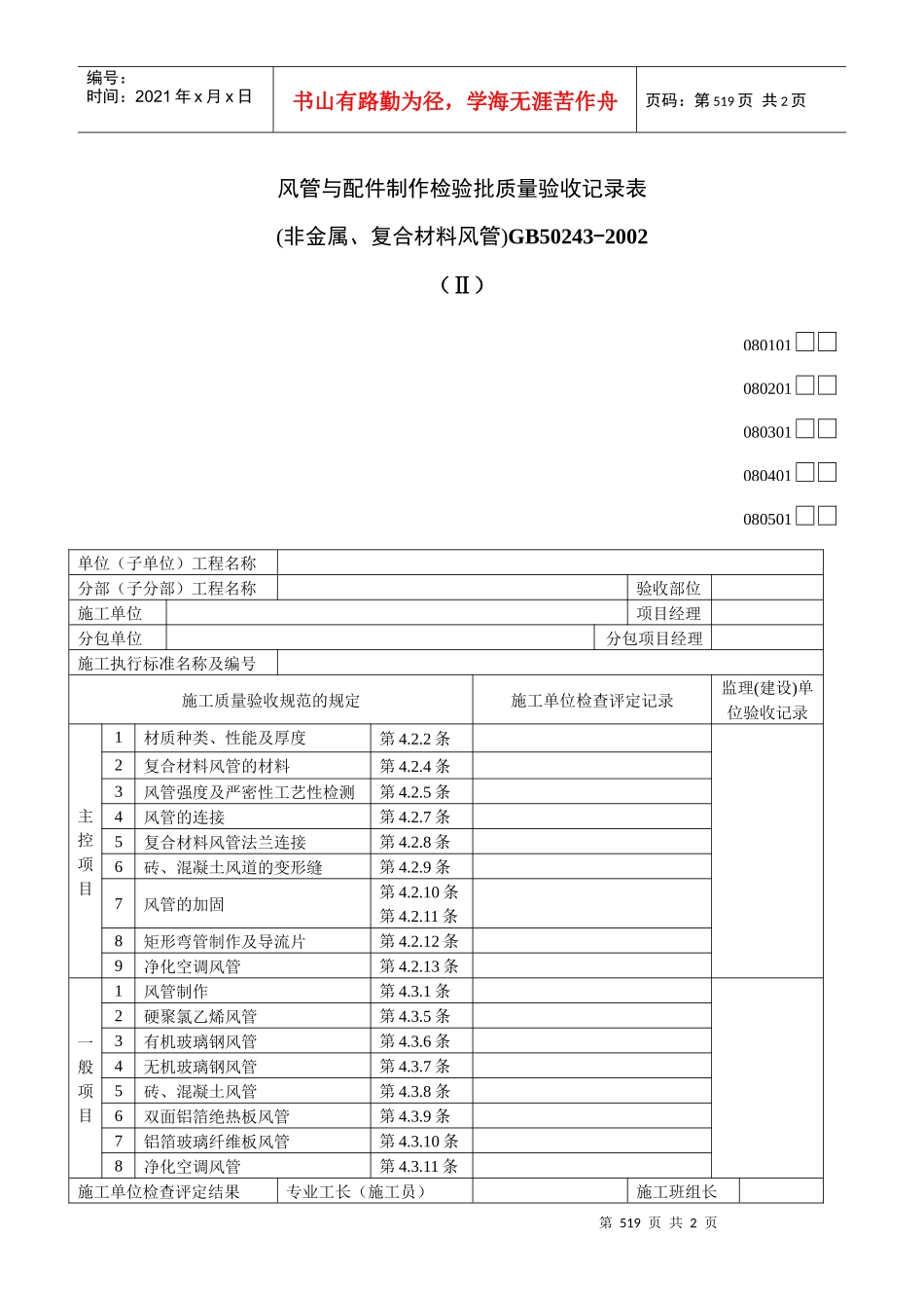 风管与配件制作检验批质量验收记录表(Ⅱ)_第1页