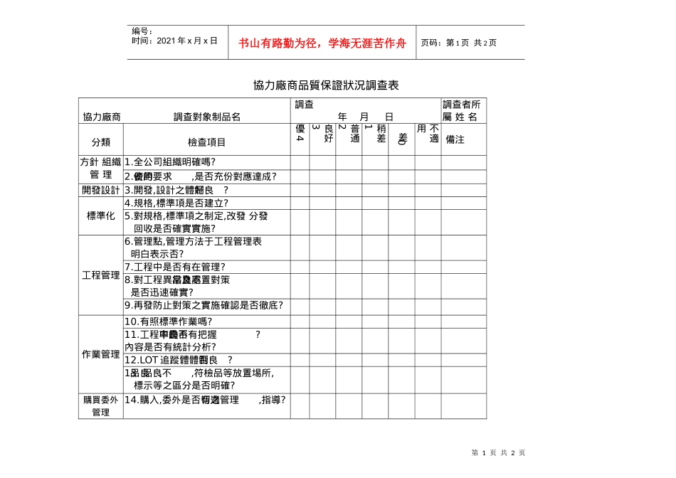 协力厂商品质保证状况调查表_第1页