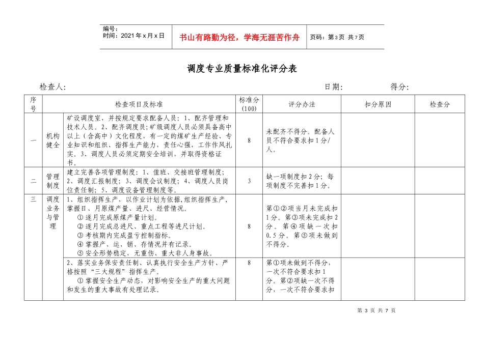 中马村矿调度专业质量标准化建设检查制度_第3页